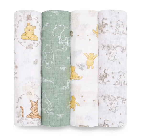 DISNEY™ Essentials Cotton Muslin Swaddles | Winnie + Friends (4 Packs)