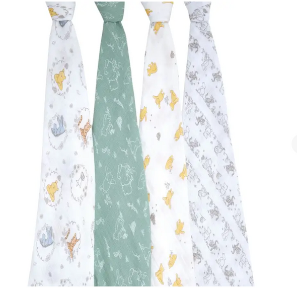 DISNEY™ Essentials Cotton Muslin Swaddles | Winnie + Friends (4 Packs)