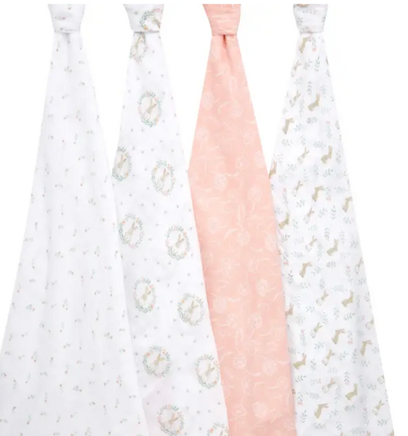 Essentials Cotton Muslin Swaddles | Blushing Bunnies (4 Packs)