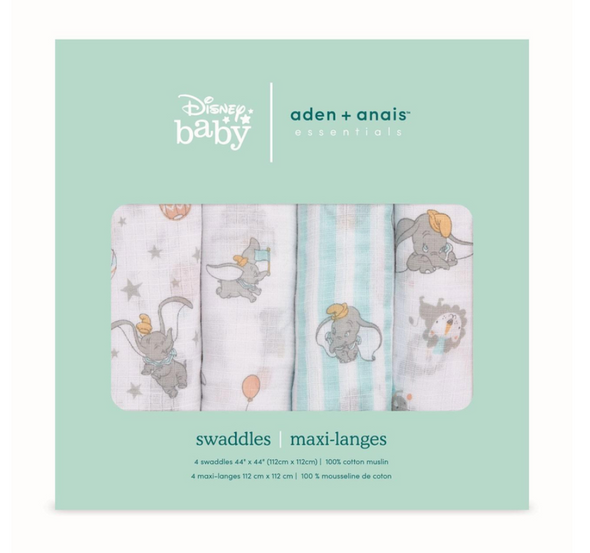 DISNEY™ Essentials Cotton Muslin Swaddles | Dumbo + Friends (4 Packs)