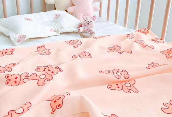 DTD Bunny Muslin Blanket | 粉紅兔兔人造絲輕薄蓋毯
