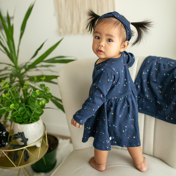 finn+emma Organic L/S Twirl Dress | Starry Night -Just too Sweet - Babies and Kids Concept Store