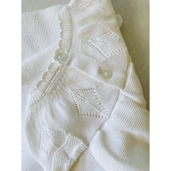 Viverano Organics Milan Organic White Pointelle & Ruffle Sweater Knit Baby Girl Dress -Just too Sweet - Babies and Kids Concept Store