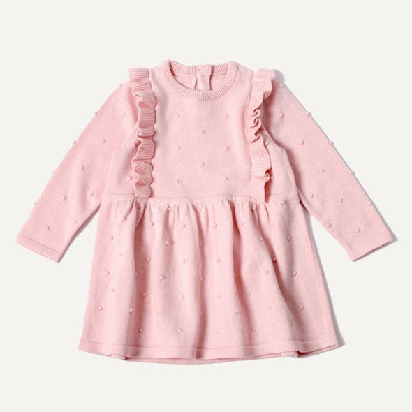 Viverano Organics Milan Organic Knit L/S Ruffle Dress with Bobbles -Just too Sweet - Babies and Kids Concept Store