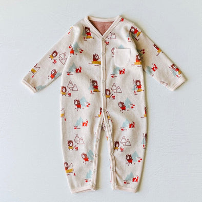 Viverano Organics Organic Camping Bear Classic Button Jacquard Baby Jumpsuit -Just too Sweet - Babies and Kids Concept Store
