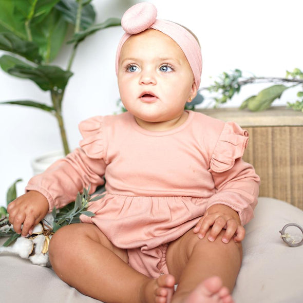 Emerson and Friends Dusty Rose Flutter Long Sleeve Baby Onesie -Just too Sweet - Babies and Kids Concept Store