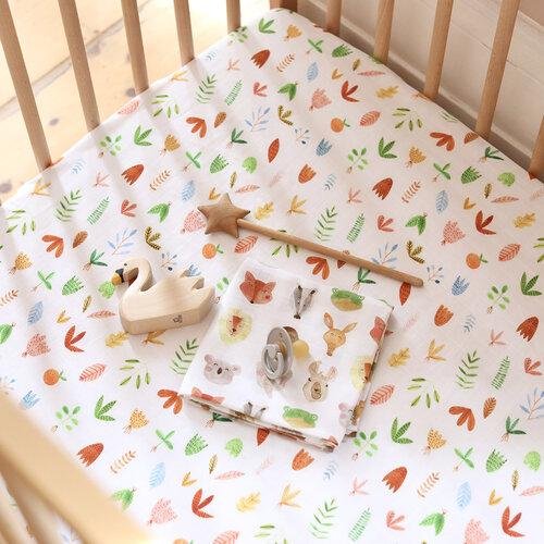 The Fox In The Attic Fitted Muslin Cot Sheet | Foliage -Just too Sweet - Babies and Kids Concept Store