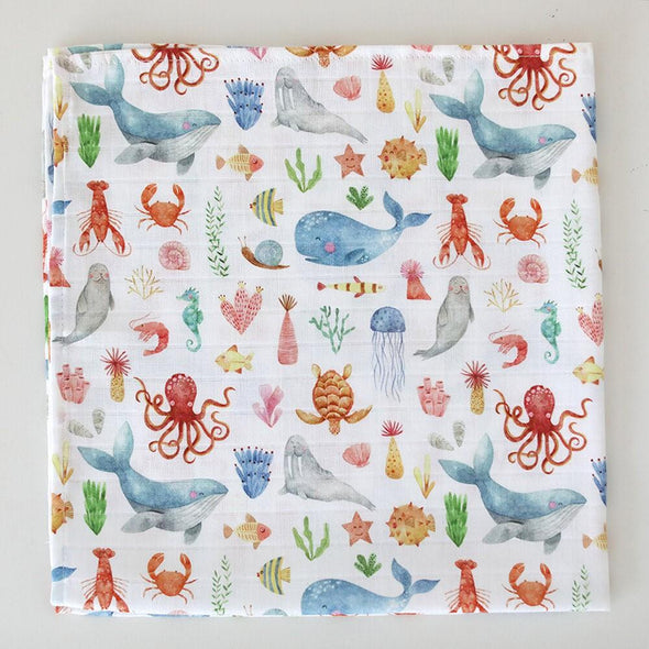 The Fox In The Attic Organic Muslin Swaddle Blanket | Sea Life -Just too Sweet - Babies and Kids Concept Store